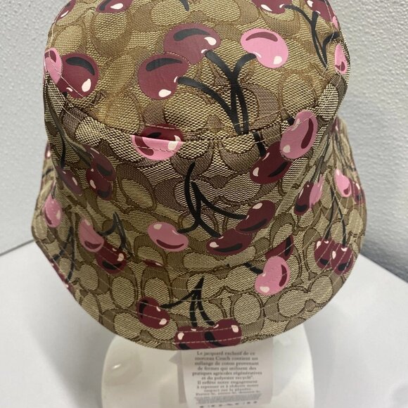 NEW COACH Women’s Signature Cherry Swirl Print Bucket Hat Tan/Merlot Size XS/S - Picture 4 of 10